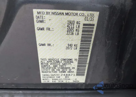 2015 Nissan Altima 2.5 S from USA, damaged, VIN 1N4AL3AP2FC248871